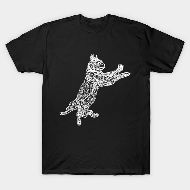 Dancing white doodle cat T-Shirt by RedHeadAmazona